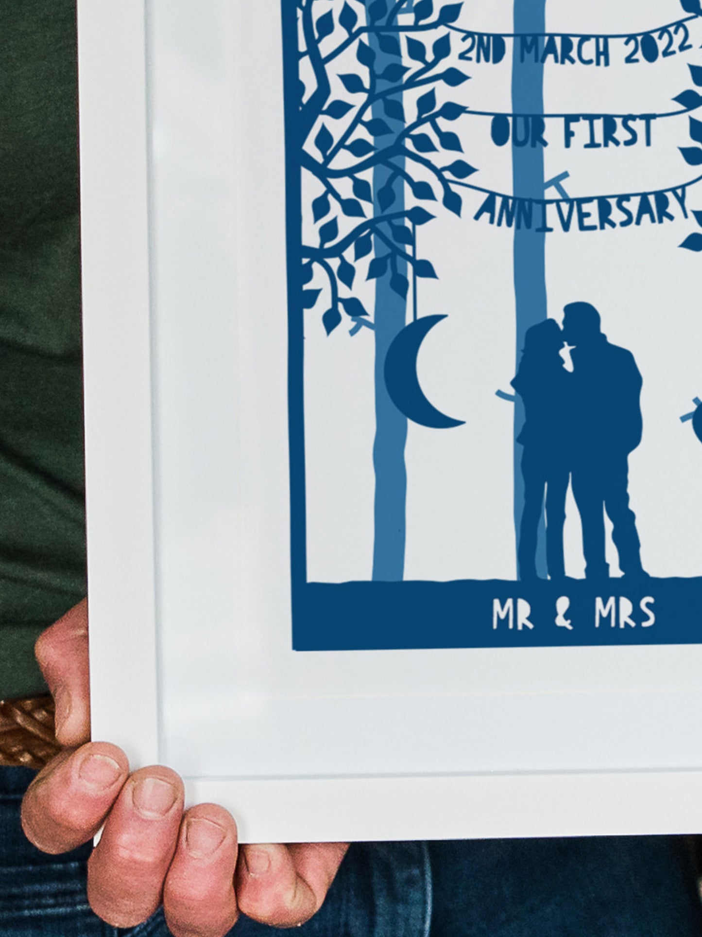 Personalised Couples Anniversary Papercut Style Print