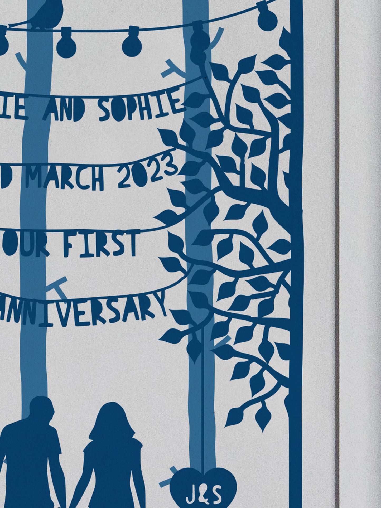 Personalised Couples Anniversary Papercut Style Print