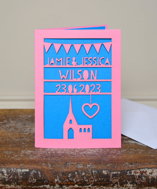 Wedding Day Church and Heart Laser Cut Greeting Card