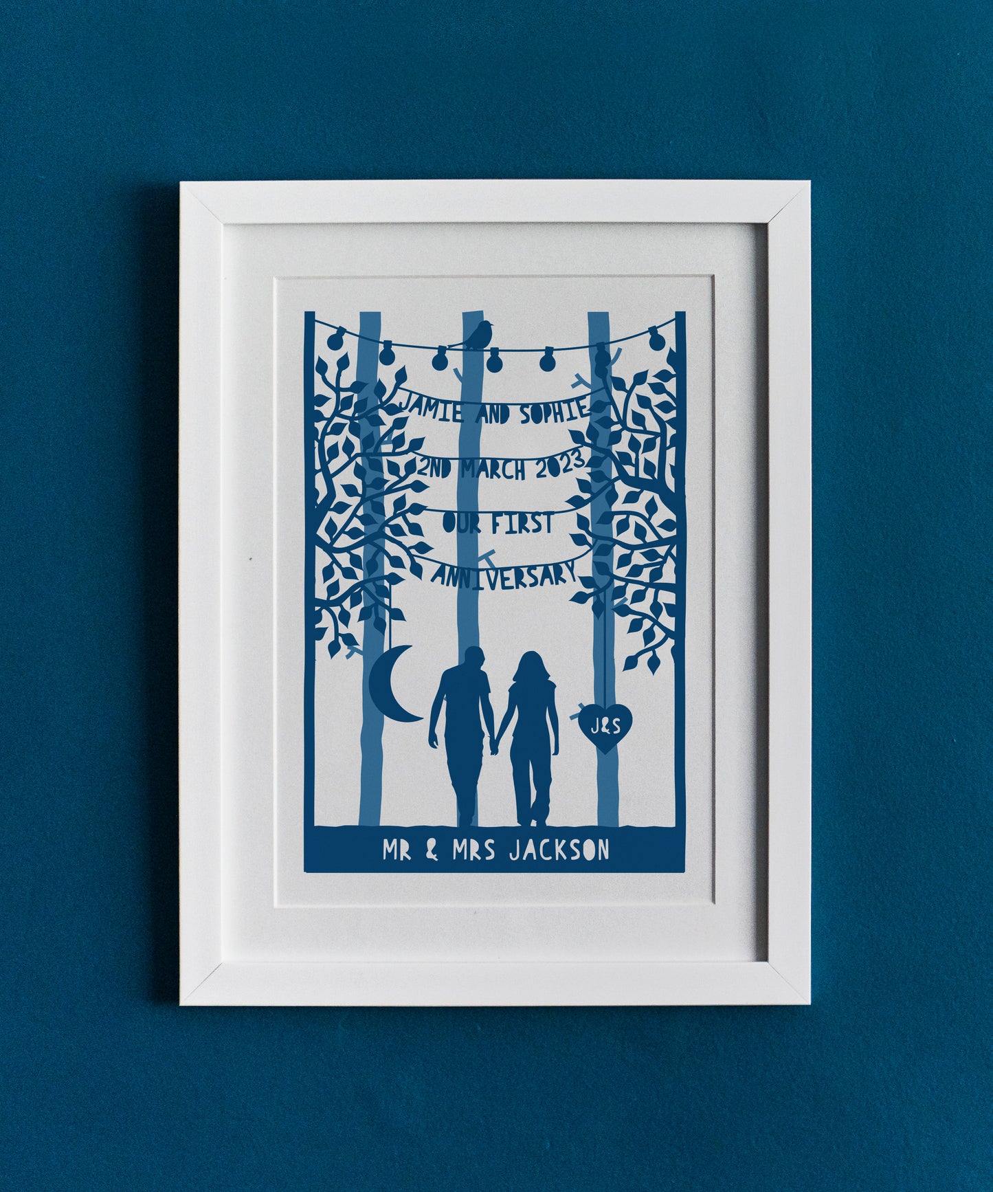 Personalised Couples Anniversary Papercut Style Print