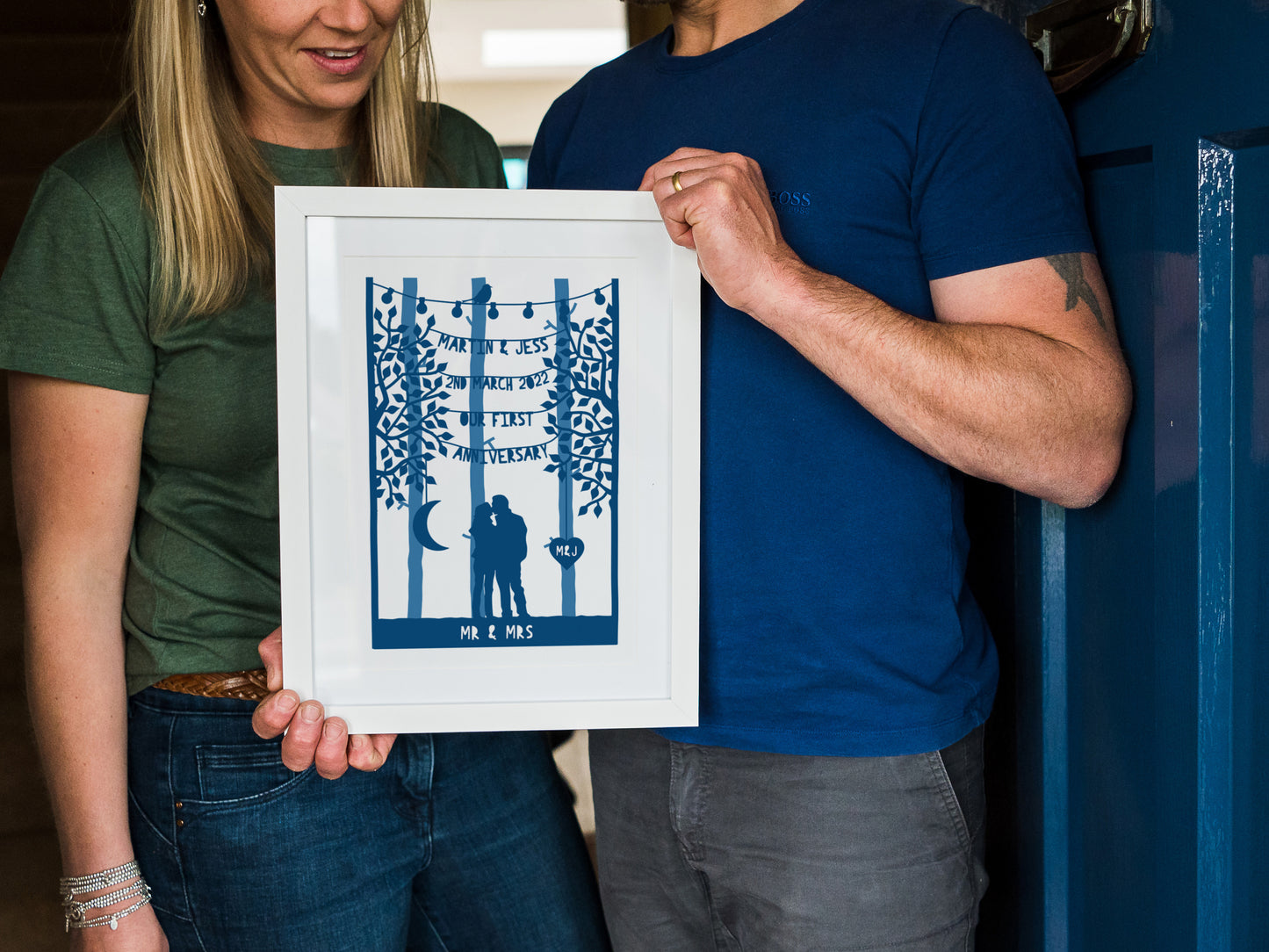 Personalised Couples Anniversary Papercut Style Print