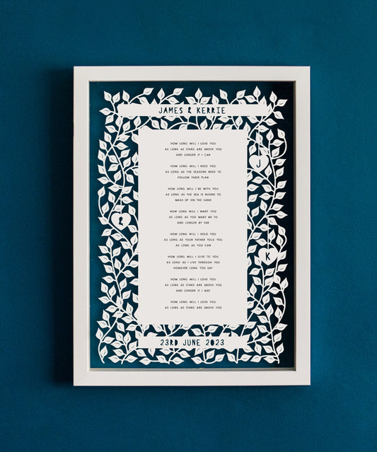 Personalised Wedding Song Papercut